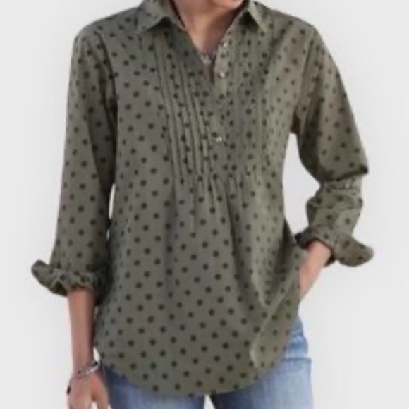 Sundance Women’s Lively Days Tunic Olive Green Polka Dot Button Down Size Small - Picture 1 of 6